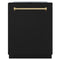 ZLINE KITCHEN AND BATH DWMTZBLM24CB ZLINE Autograph Edition 24" Monument Series 3rd Rack Top Touch Control Tall Tub Dishwasher in Black Matte with Champagne Bronze Handle, 45dBa (DWMTZ-BLM-24-CB)