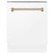 ZLINE KITCHEN AND BATH DWVZWM24CB ZLINE Autograph Edition 24" 3rd Rack Top Control Tall Tub Dishwasher in White Matte with Accent Handle, 51dBa (DWVZ-WM-24) [Color: Champagne Bronze]