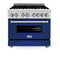 ZLINE 36 in. Professional Dual Fuel Range with Blue Gloss Door RABG36