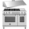 Bertazzoni 2-Piece Package MAS486BTFEPXT 48 Inch Freestanding Dual Fuel Range and KU48PRO1X14 48 Inch Wall Mount Canopy Range Hood