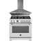 Bertazzoni 2-Piece Package MAS366BCFEPXT 36 Inch Freestanding Dual Fuel Range and KCH36XV Wall Mount Range Hood