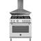 Bertazzoni 2-Piece Package MAS365DFMXV 36 Inch Freestanding Dual Fuel Range and KCH36XV Wall Mount Range Hood