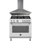 Bertazzoni 2-Piece Package MAS365GASXV 36 Inch Freestanding Gas Range and KCH36XV Wall Mount Range Hood