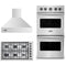 Viking 3-Piece Package VGSU53616BSS 36 Inch Professional 5 Series Gas Cooktop and VDOE527SS 27 Inch Double Convection Electric Wall Ove and VCWH53648SS 36 Inch Wall Mount Range Hoo