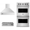 Viking 3-Piece Package VRT5366BSS 36 Inch Gas Rangetop and VDOE527SS 27 Inch Double Convection Electric Wall Ove and VCWH53648SS 36 Inch Wall Mount Range Hoo