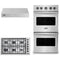 Viking 3-Piece Package VGSU53616BSS 36 Inch Professional 5 Series Gas Cooktop and VDOE527SS 27 Inch Double Convection Electric Wall Ove and VWH536121SS 36 Inch Wall Mount Range Hoo