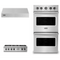 Viking 3-Piece Package VRT5366BSS 36 Inch Gas Rangetop and VDOE527SS 27 Inch Double Convection Electric Wall Ove and VWH536121SS 36 Inch Wall Mount Range Hoo
