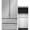 Sharp 3-Piece Package SJG2351FS 36 Inch French 4-Door Counter Depth Refrigerator and SMD2499FS 24 Inch Smart Convection Microwave Drawer and SDW6757ES 24 Inch Fully Integrated Dishwasher