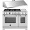 Bertazzoni 2-Piece Package MAS486BTFGMXT 48 Inch Freestanding Gas Range and KU48PRO1X14 48 Inch Wall Mount Canopy Range Hood