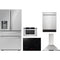 Sharp 5-Piece Package SJG2254FS 36 French 4-Door Refrigerator and SCR3042FB 30 Drop In Cooktop and SDW6757ES 24 Integrated Dishwasher and KB6524PSY 24 Microwave Oven Drawer and SHC3062FS 30 Wall Mount Range Hood