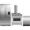 Fisher & Paykel 4 Piece Package featuring RS36A72U1N 36 inch panel ready built in French door refrigerator, OR36SCG4X1 36 inch gas range, DD24DDFTX9N 24 inch double DishDrawer, and HC36DCXB4 36 inch wall mount chimney range hood