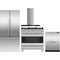 Fisher & Paykel 4 Piece Package featuring RF170ADX4N 32 inch counter depth French door refrigerator, OR36SDG4X1 36 inch gas range, DD24DAX9N 24 inch double DishDrawer, and HC36DCXB4 36 inch wall mount chimney range hood