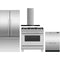 Fisher & Paykel 4 Piece Package featuring RF170ADX4N 32 inch counter depth French door refrigerator, OR36SCG4X1 36 inch gas range, DD24DCTX9N 24 inch double DishDrawer, and HC36DCXB4 36 inch wall mount chimney range hood