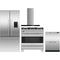 Fisher & Paykel 4 Piece Package featuring RF170ADUSX4N 31 inch counter depth French door refrigerator, OR36SDG6X1 36 inch dual fuel range, DD24DAX9N 24 inch double DishDrawer, and HC36DCXB4 36 inch wall mount chimney range hood