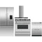 Fisher & Paykel 4 Piece Package featuring RF170ADUSX4N 31 inch counter depth French door refrigerator, OR36SCG6X1 36 inch dual fuel range, DD24DAX9N 24 inch double DishDrawer, and HC36DCXB4 36 inch wall mount chimney range hood
