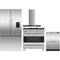 Fisher & Paykel 4 Piece Package featuring RF201ADUSX5N 36 inch French door refrigerator, OR36SDG6X1 36 inch dual fuel range, DD24DAX9N 24 inch double DishDrawer, and HC36DCXB4 36 inch wall mount chimney range hood.