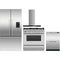 Fisher & Paykel 4 Piece Package featuring RF201ADUSX5N 36 inch French door refrigerator, OR36SCG6X1 36 inch dual fuel range, DD24DAX9N 24 inch double DishDrawer, and HC36DCXB4 36 inch wall mount chimney range hood.