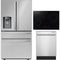 Sharp 3-Piece Package SJG2254FS 36 Inch French 4-Door Refrigerator and SCR3042FB 30 Inch Drop In Cooktop and SDW6757ES 24 Inch Fully Integrated Dishwasher
