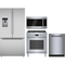 Bosch 4-Piece Package B36FD52SNS 36 Inch Freestanding French Door Smart Refrigerator and HGS8055UC 30 Inch Freestanding Gas Range and SHP78CM5N 24 Inch Fully Integrated Built-In Smart Dishwasher and HMV5053U 2.1 cu. ft. Over-the-Range Microwave Oven