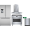 Bosch 4-Piece Package B36FD52SNS 36 Inch Freestanding French Door Smart Refrigerator and HGS8655UC 36 Inch Freestanding Gas Range and SHX78CM5N 24 Inch Fully Integrated Built-In Smart Dishwasher and HCP36E52UC 36 Inch Wall Mount Chimney Range Hood