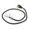 6' Black Electric Dryer Power Cord with 30-amp, 4-Wire, and 4 ring terminal connectors with right-angle plug