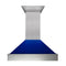 36 In. Ducted Satin Stainless Steel Wall Mount Range Hood With Blue Gloss Shell