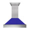 48 In. Ducted Satin Stainless Steel Wall Mount Range Hood With Blue Matte Shell