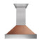 36 In. Ducted Satin Stainless Steel Wall Mount Range Hood With Hand-hammered Copper Shell