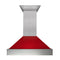 30 In. Ducted Satin Stainless Steel Wall Mount Range Hood With Red Gloss Shell