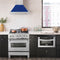 30 In. Satin Stainless Steel Wall Mount Range Hood With Blue Gloss Shell And Stainless Steel Handle