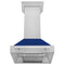 30 In. Satin Stainless Steel Wall Mount Range Hood With Blue Gloss Shell And Stainless Steel Handle