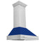36 In. Satin Stainless Steel Wall Mount Range Hood With Blue Gloss Shell And Stainless Steel Handle