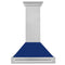 36 In. Satin Stainless Steel Wall Mount Range Hood With Blue Gloss Shell And Stainless Steel Handle