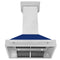 36 In. Satin Stainless Steel Wall Mount Range Hood With Blue Gloss Shell And Stainless Steel Handle