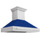 48 In. Satin Stainless Steel Wall Mount Range Hood With Blue Gloss Shell And Stainless Steel Handle
