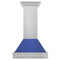 30 In. Satin Stainless Steel Wall Mount Range Hood With Blue Matte Shell And Stainless Steel Handle