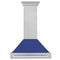 36 In. Satin Stainless Steel Wall Mount Range Hood With Blue Matte Shell And Stainless Steel Handle