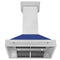 36 In. Satin Stainless Steel Wall Mount Range Hood With Blue Matte Shell And Stainless Steel Handle