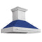 48 In. Satin Stainless Steel Wall Mount Range Hood With Blue Matte Shell And Stainless Steel Handle