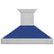 48 In. Satin Stainless Steel Wall Mount Range Hood With Blue Matte Shell And Stainless Steel Handle