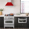 30 In. Satin Stainless Steel Wall Mount Range Hood With Red Gloss Shell And Stainless Steel Handle