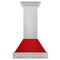 30 In. Satin Stainless Steel Wall Mount Range Hood With Red Gloss Shell And Stainless Steel Handle