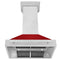 36 In. Satin Stainless Steel Wall Mount Range Hood With Red Gloss Shell And Stainless Steel Handle