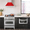 30 In. Satin Stainless Steel Wall Mount Range Hood With Red Matte Shell And Stainless Steel Handle