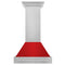 30 In. Satin Stainless Steel Wall Mount Range Hood With Red Matte Shell And Stainless Steel Handle