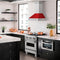 30 In. Satin Stainless Steel Wall Mount Range Hood With Red Matte Shell And Stainless Steel Handle