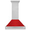36 in. Satin Stainless Steel Wall Mount Range Hood with Red Matte Shell and Stainless Steel Handle