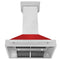 36 in. Satin Stainless Steel Wall Mount Range Hood with Red Matte Shell and Stainless Steel Handle