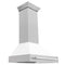 36 In. Satin Stainless Steel Wall Mount Range Hood With White Matte Shell And Stainless Steel Handle