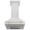 Autograph Edition 30 In. Satin Stainless Steel Wall Mount Range Hood With Polished Gold Handle